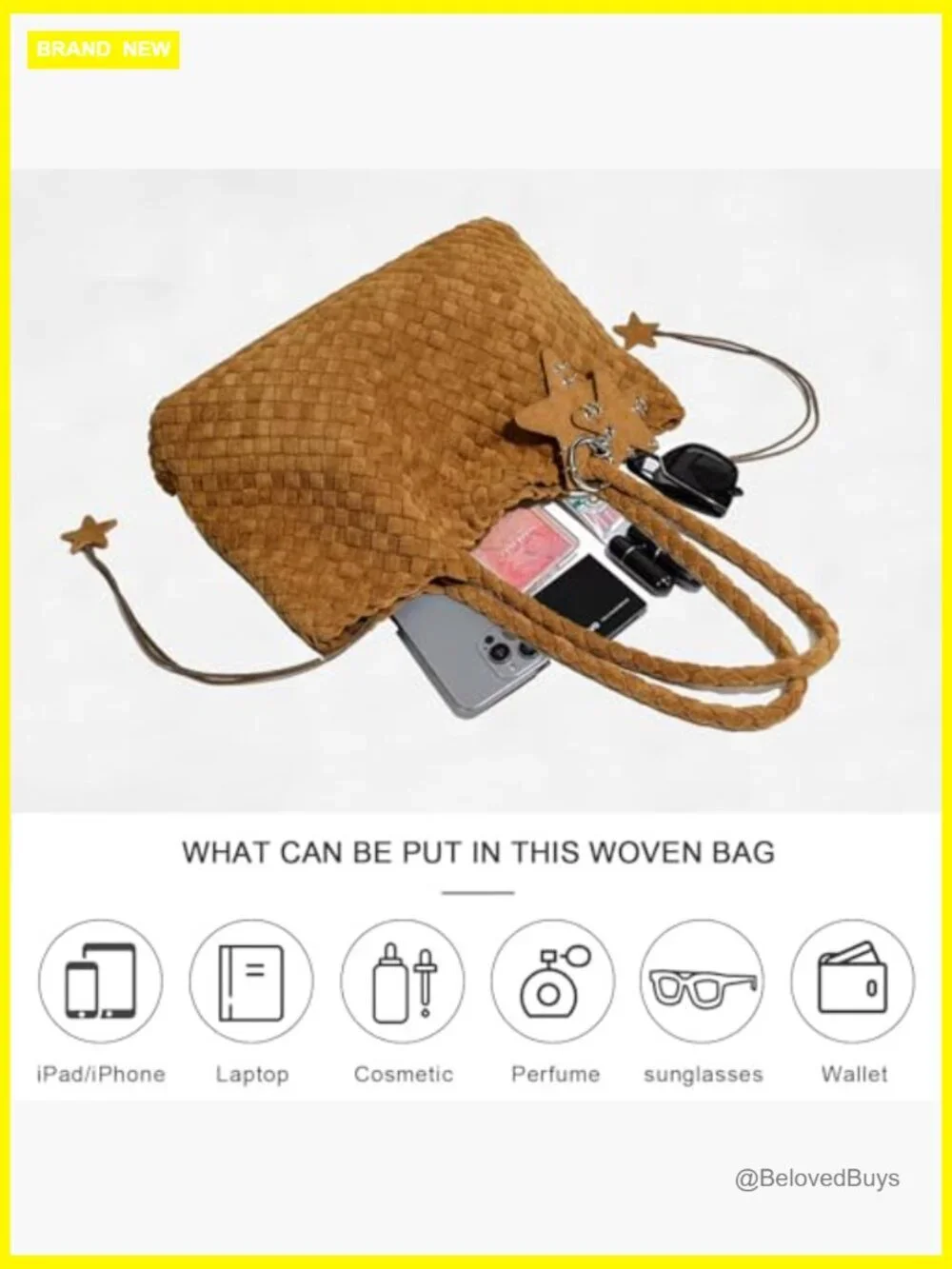 Woven Tote Bag with Removable Wallet, Faux Leather Hobo
